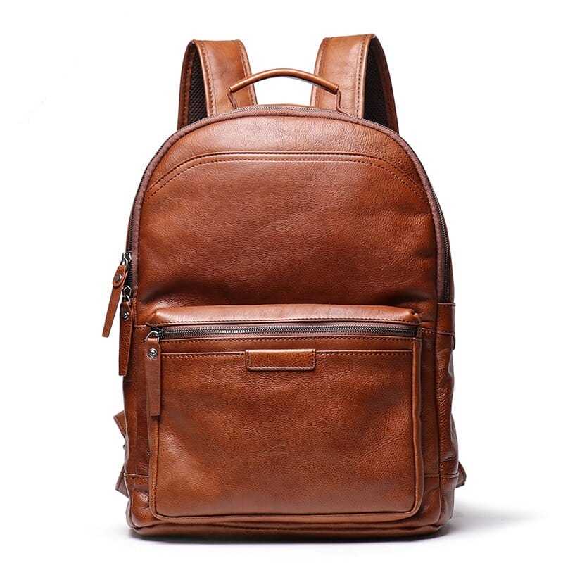 best luxury leather backpack mens Genuine Cowhide Leather Men's Multi Pocket Solid Travel Backpack – Emphes Lifestyle
