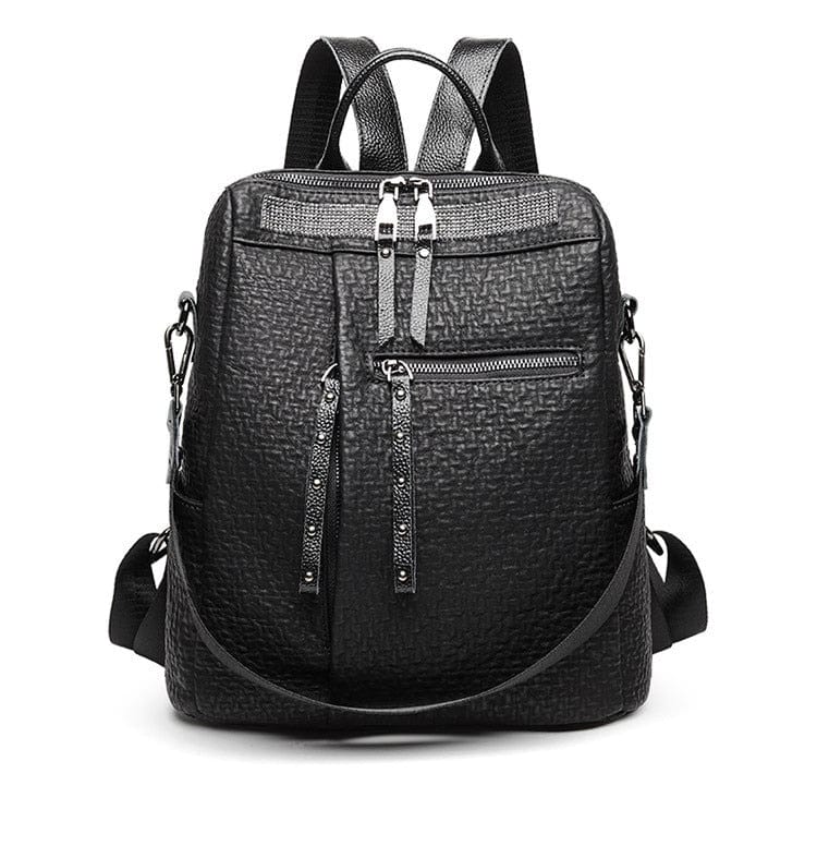 black leather backpack womens luxury Women's Genuine Soft Leather Outdoor Black Travel Backpack – Emphes Lifestyle