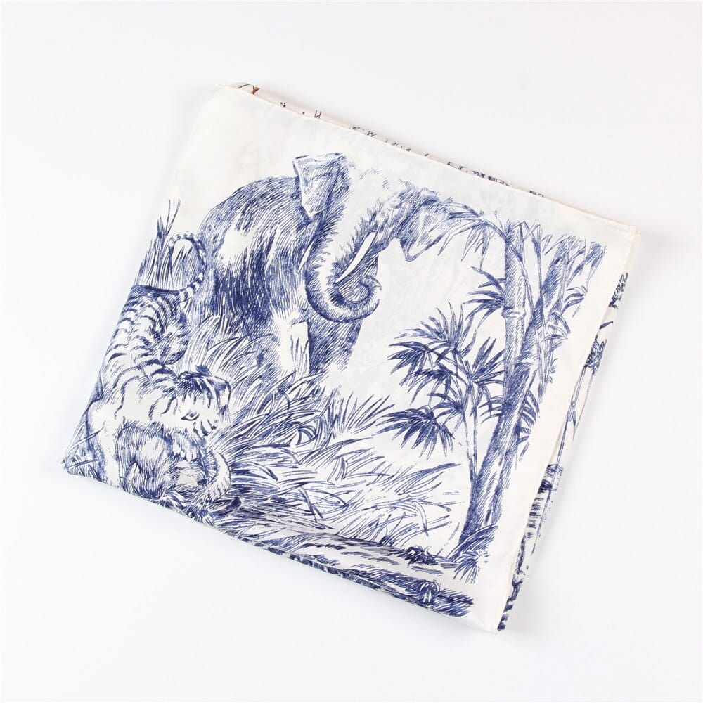 World Map & Animal Print Luxury Hand-Rolled Twill Silk Scarf 90cm