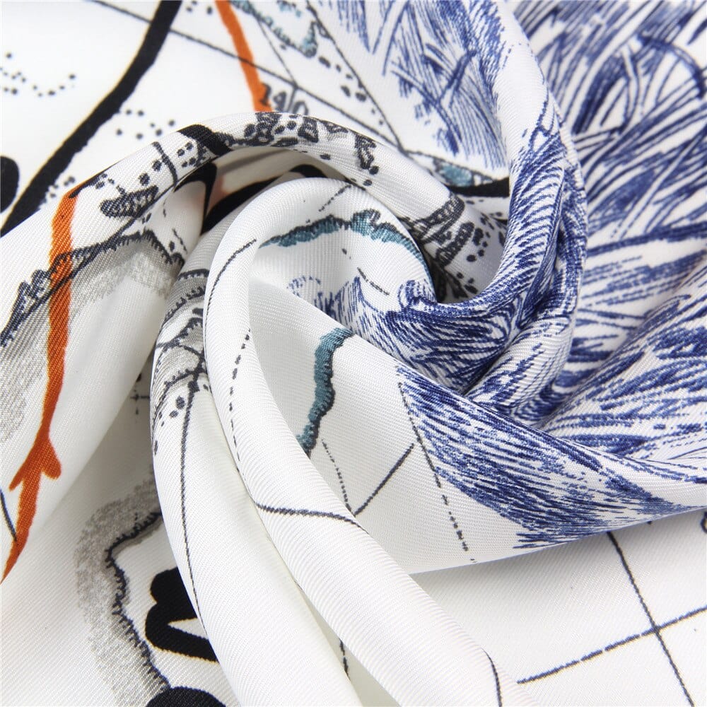 World Map & Animal Print Luxury Hand-Rolled Twill Silk Scarf 90cm