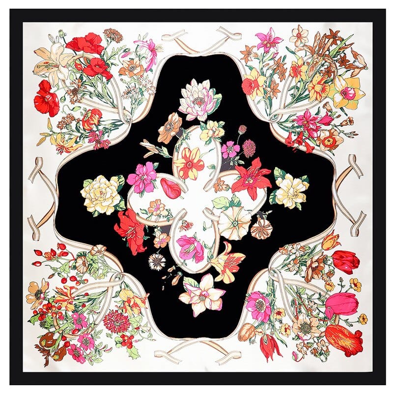 Long Hand Painted Silk Scarf - Monochrome Flowers