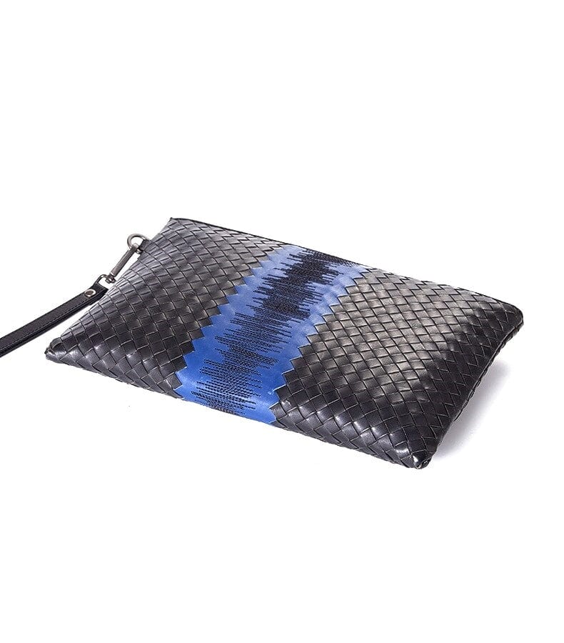 100% Cowhide Leather Men's Clutch Bag Luxury Brand Woven Leather